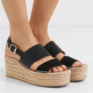 NIB Rag & Bone Edie Wedge Black Leather Tan Jute Espadrille Size 9 (39)